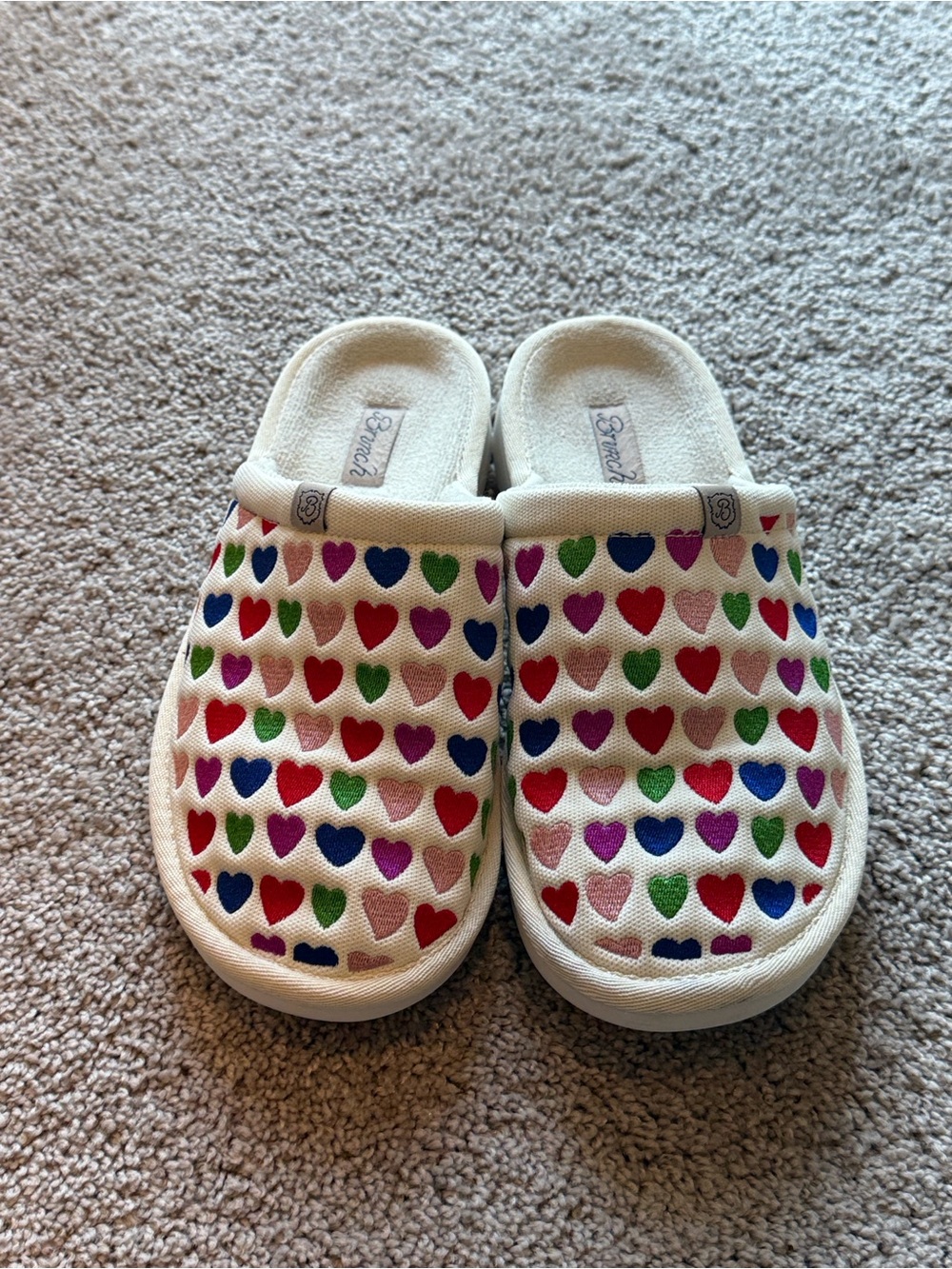 BRUNCH Heart-Print Slip-On Shoes - White with Multicolor Hearts